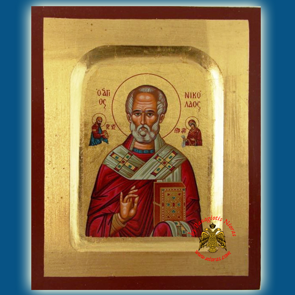 Saint Nicholas Byzantine Wooden Icon on Canvas